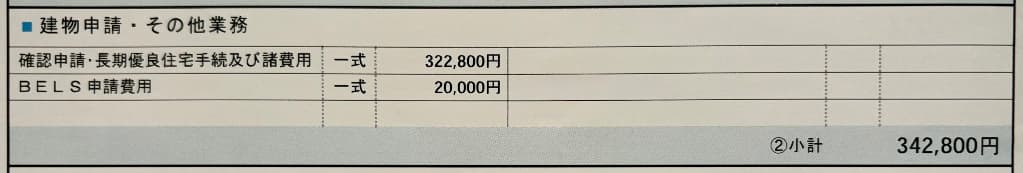 一条工務店ハグミーの建築申請・その他業務費用342,800円の内訳(確認申請・BELS申請)