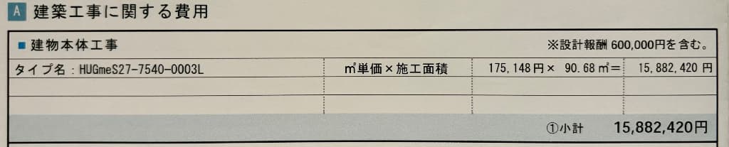 一条工務店ハグミーの建物本体工事費用15,882,420円の内訳