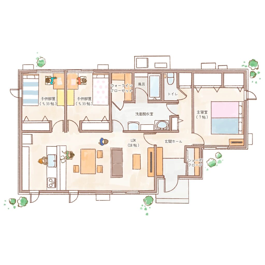 一条工務店 HUGme(ハグミー)の約27坪・3LDK平屋の間取り図